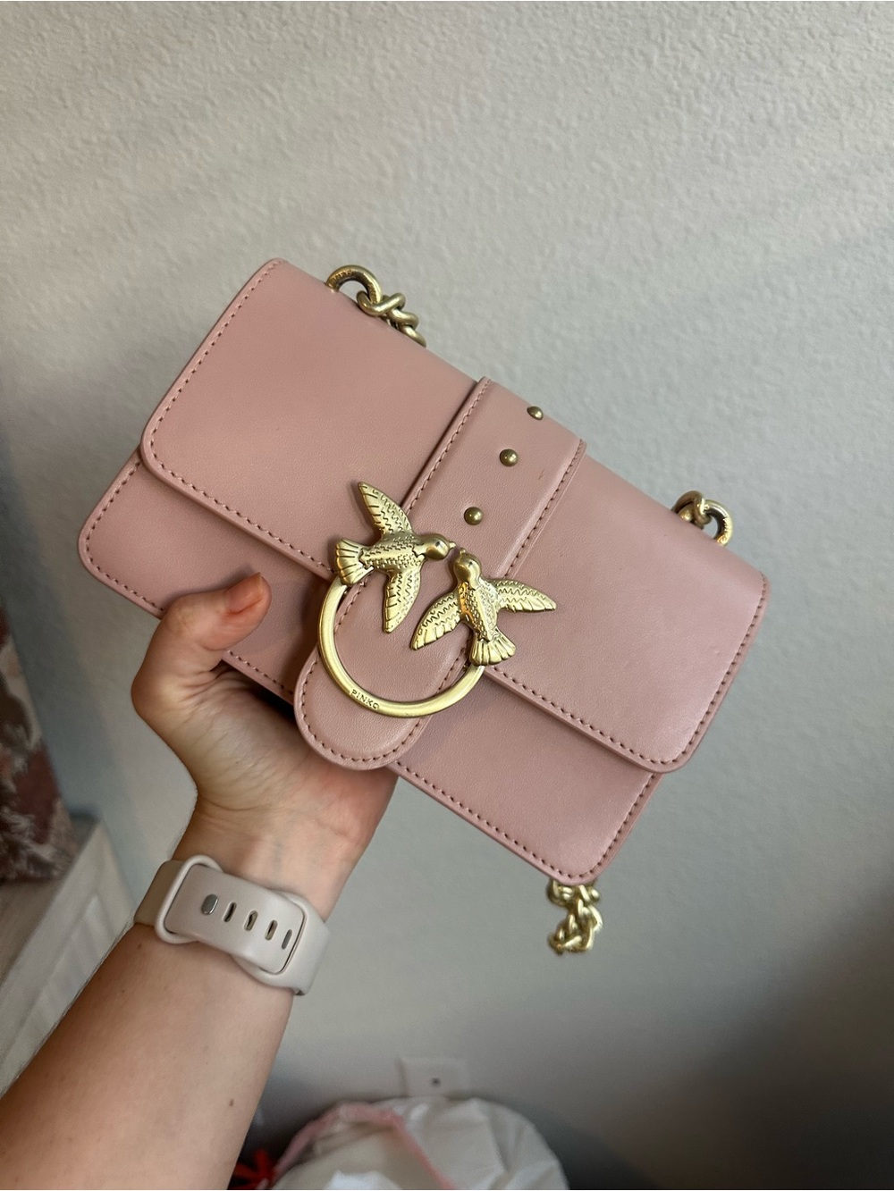 Pinko Women's Crossbody Bag with Gold Bird Ring Accent